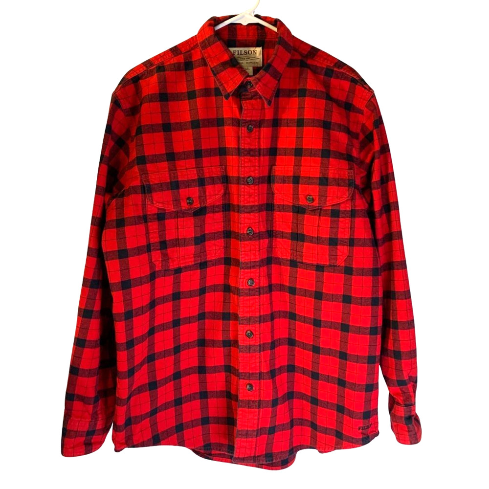CC Filson Men's Plaid Flannel Alaskan Guide Shirt Size M Red Black Relaxed Fit